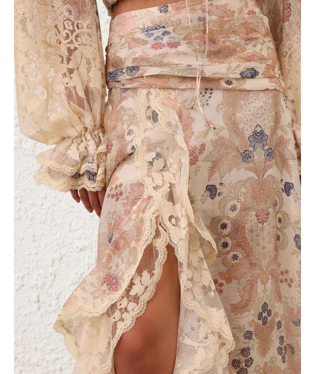 ZIMMERMANN Розовая шелковая юбка макси, фото 5