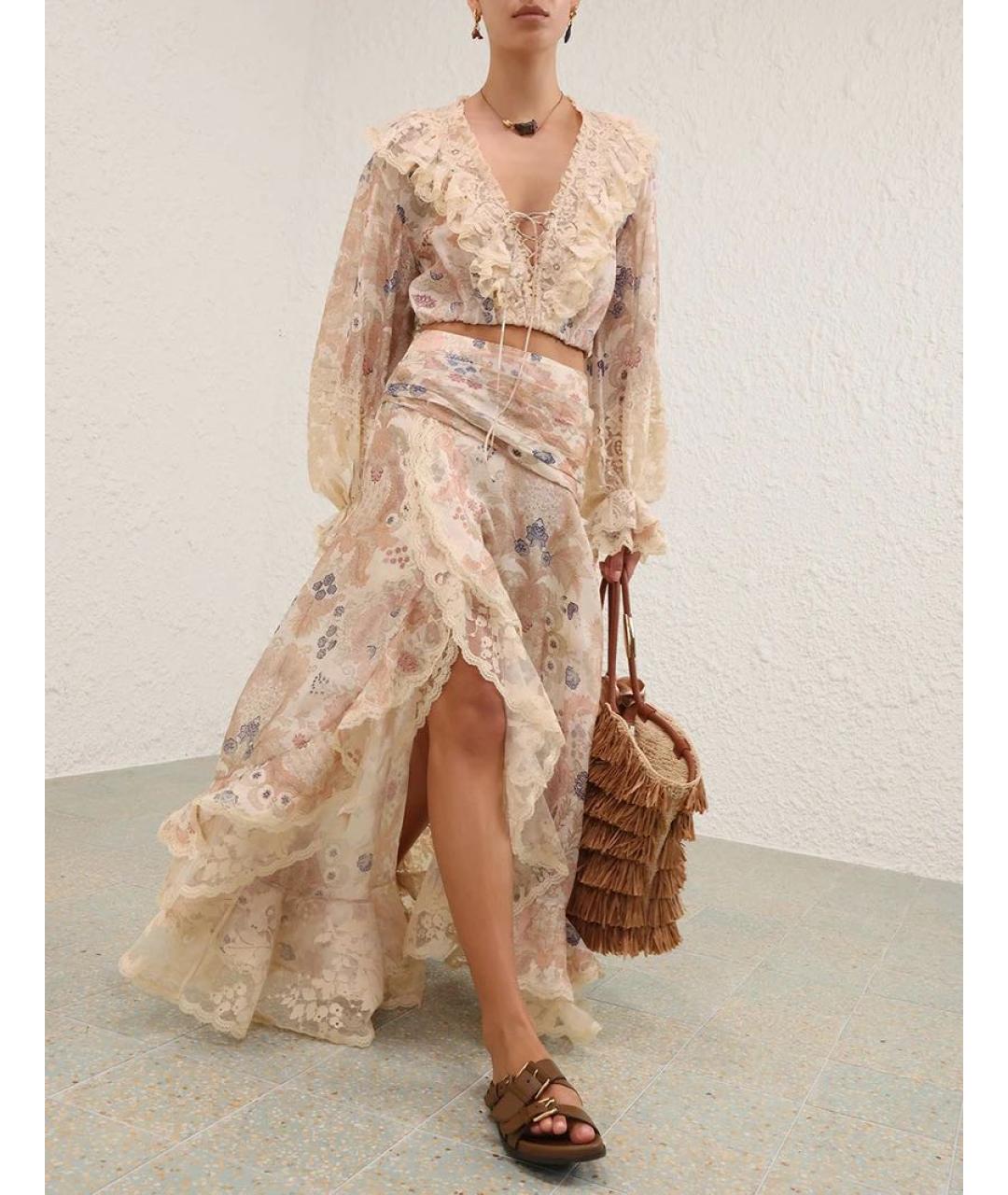 ZIMMERMANN Розовая шелковая юбка макси, фото 2