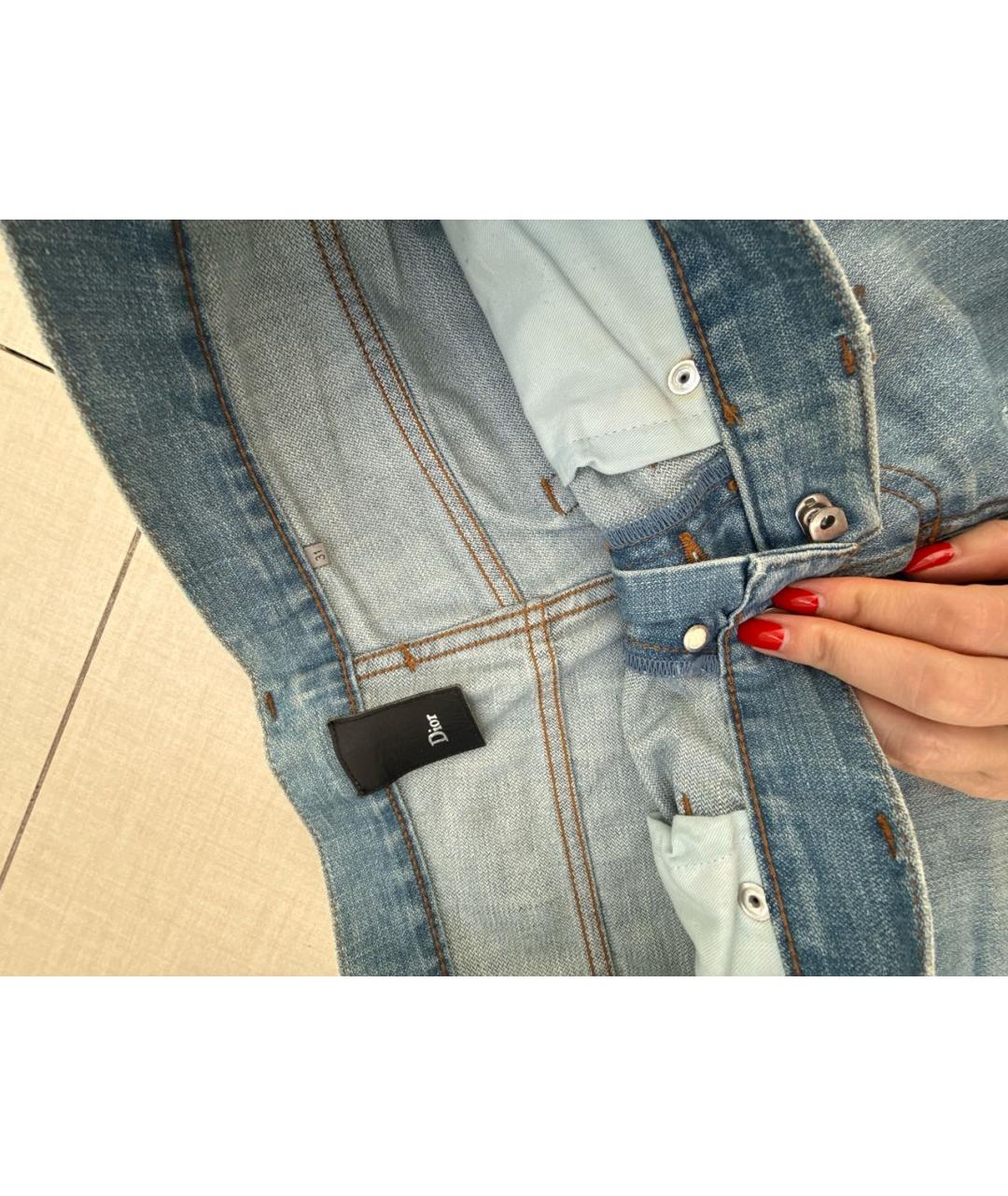 CHRISTIAN DIOR Голубые хлопковые джинсы скинни, фото 5