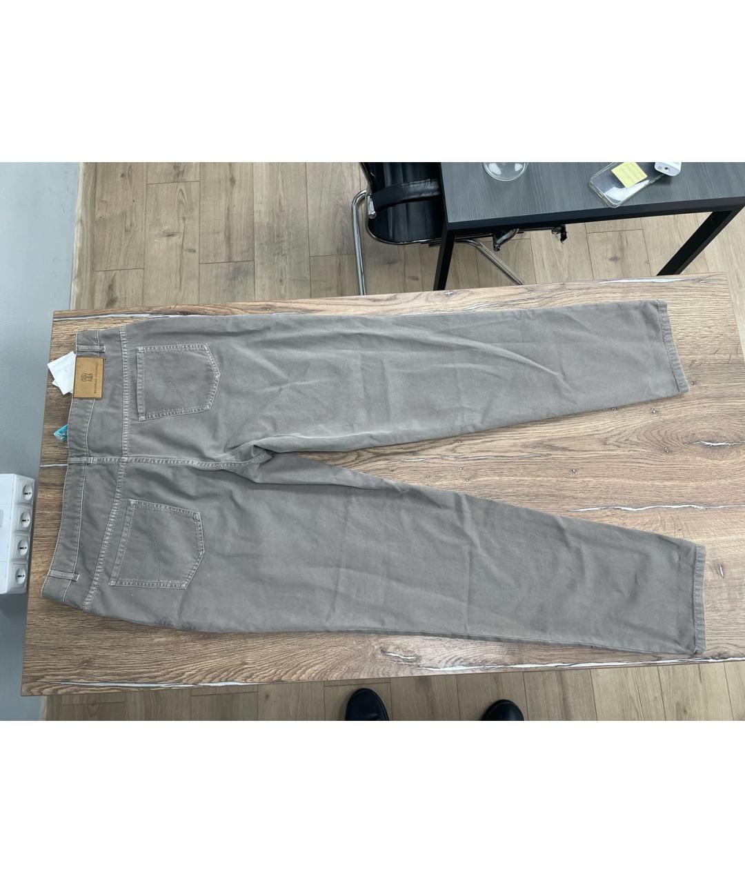 BRUNELLO CUCINELLI Антрацитовые хлопковые прямые джинсы, фото 2