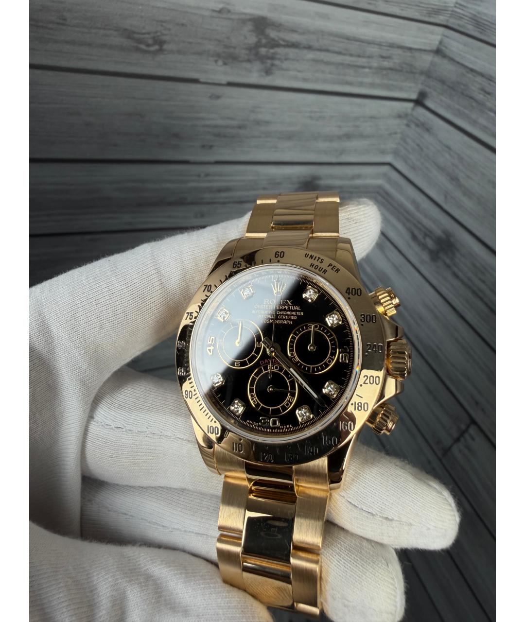 ROLEX Черные часы из желтого золота, фото 4