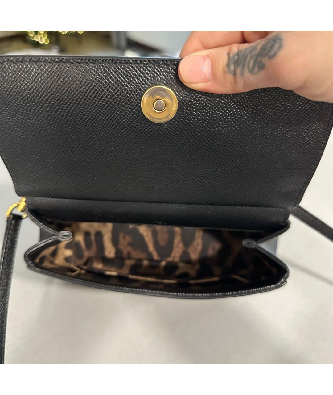DOLCE&GABBANA Черная кожаная сумка с короткими ручками, фото 5