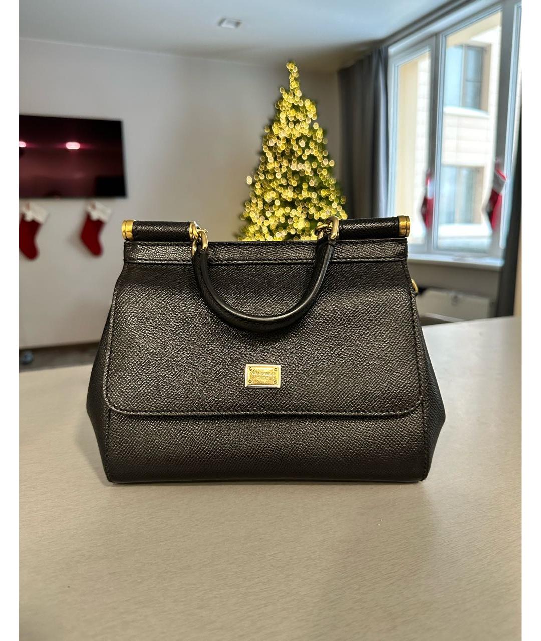 DOLCE&GABBANA Черная кожаная сумка с короткими ручками, фото 3