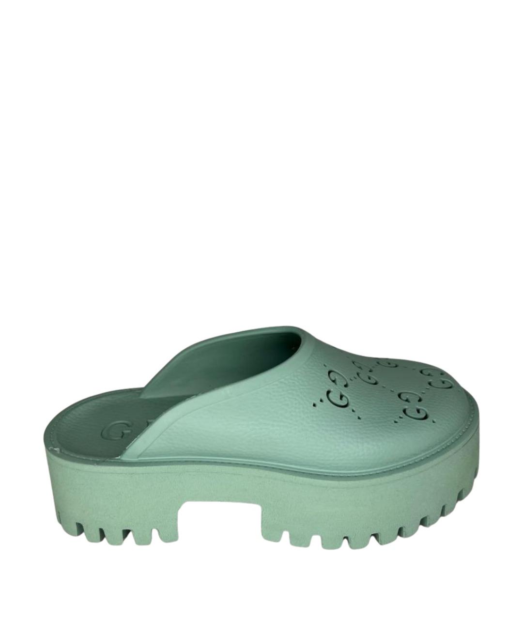 GUCCI Бирюзовые резиновые сабо, фото 1