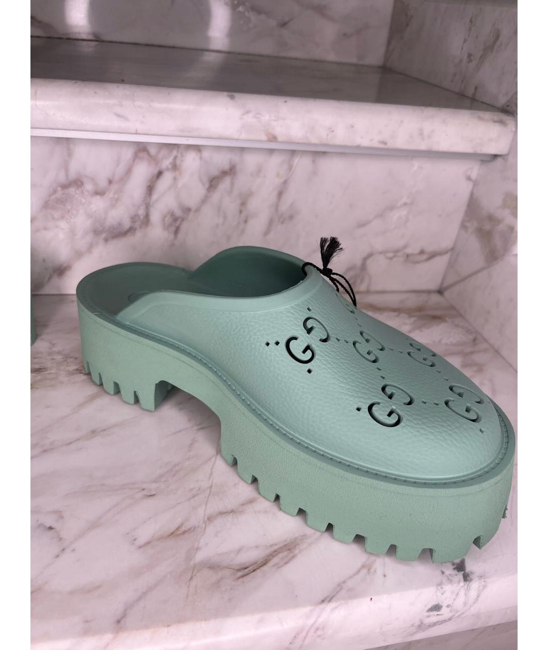 GUCCI Бирюзовые резиновые сабо, фото 7