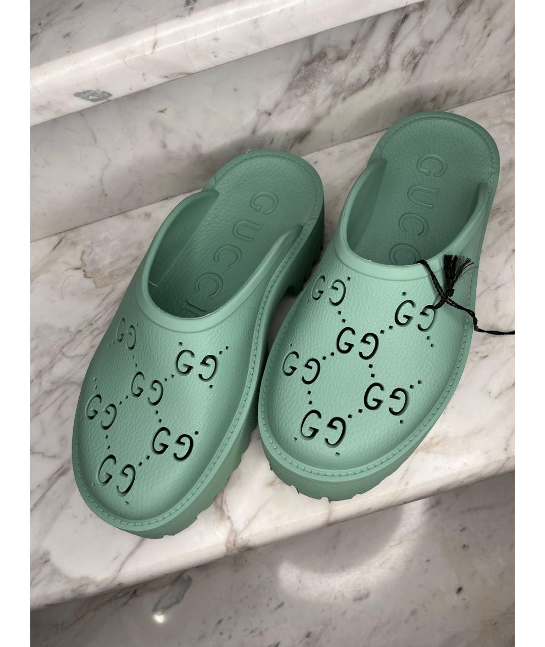 GUCCI Бирюзовые резиновые сабо, фото 2