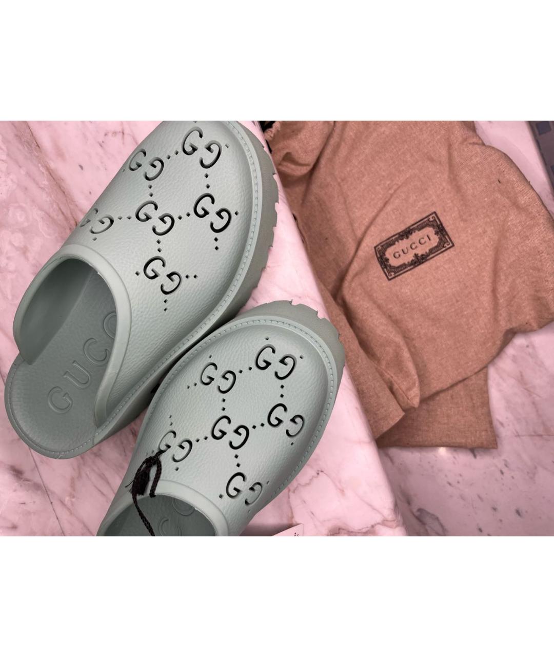 GUCCI Бирюзовые резиновые сабо, фото 5