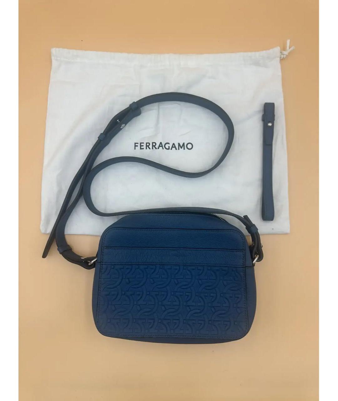 FERRAGAMO Синяя кожаная сумка на плечо, фото 4