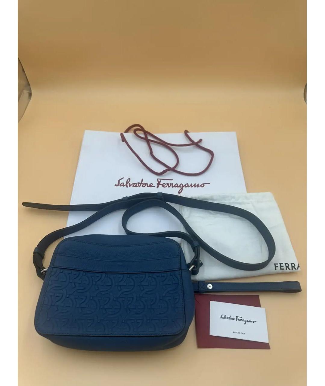 FERRAGAMO Синяя кожаная сумка через плечо, фото 4