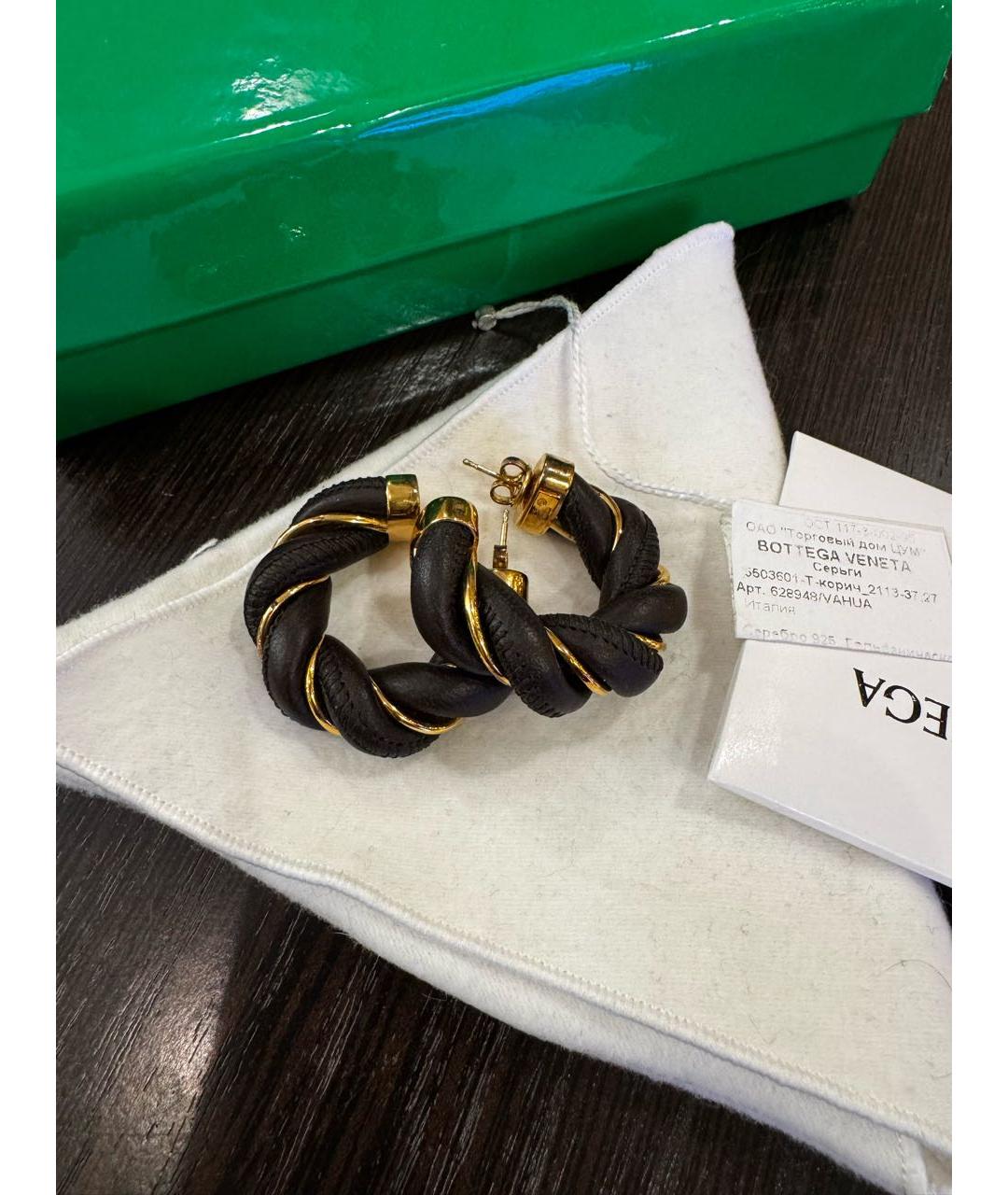 BOTTEGA VENETA Коричневые серебряные серьги, фото 2