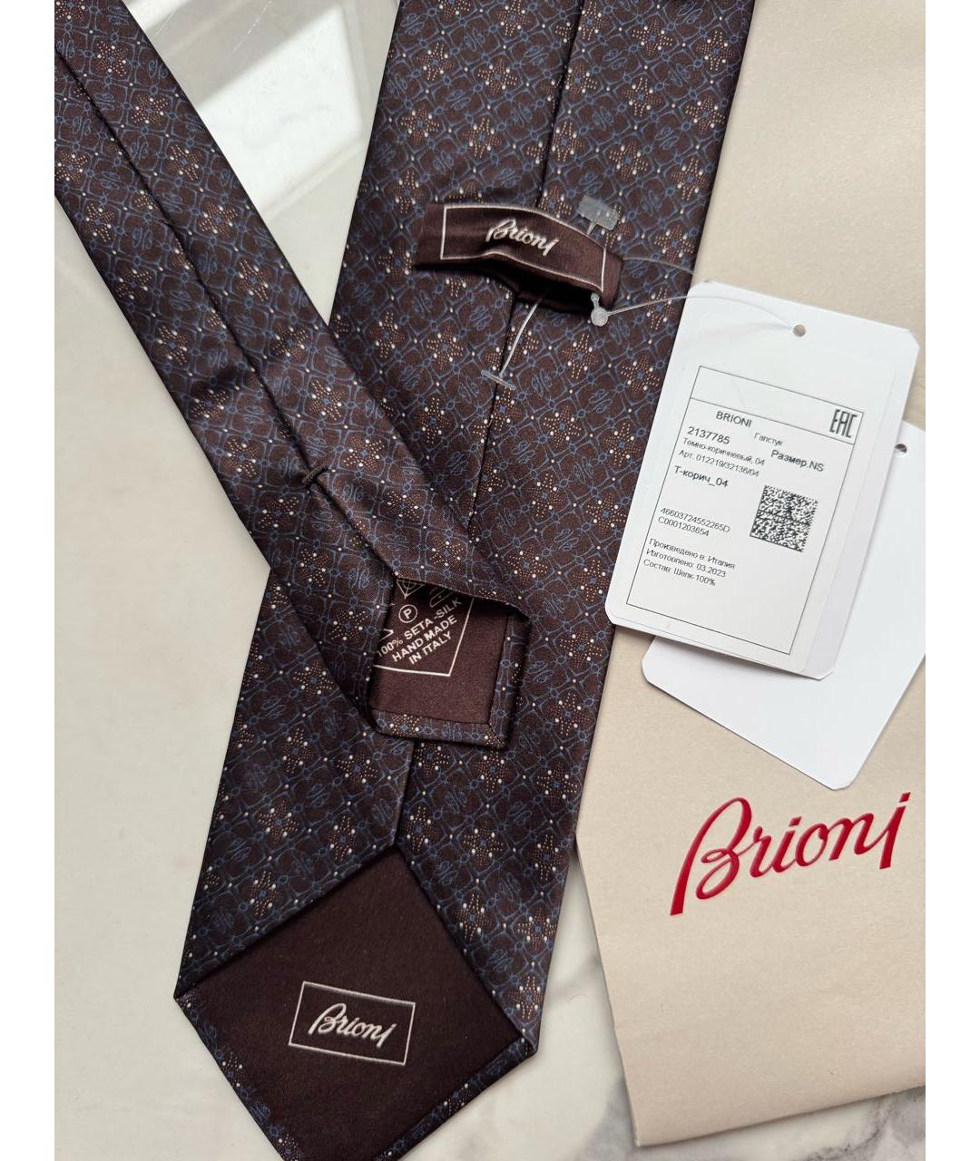 BRIONI Коричневый шелковый галстук, фото 6