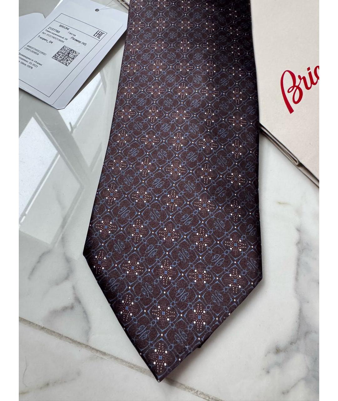 BRIONI Коричневый шелковый галстук, фото 3