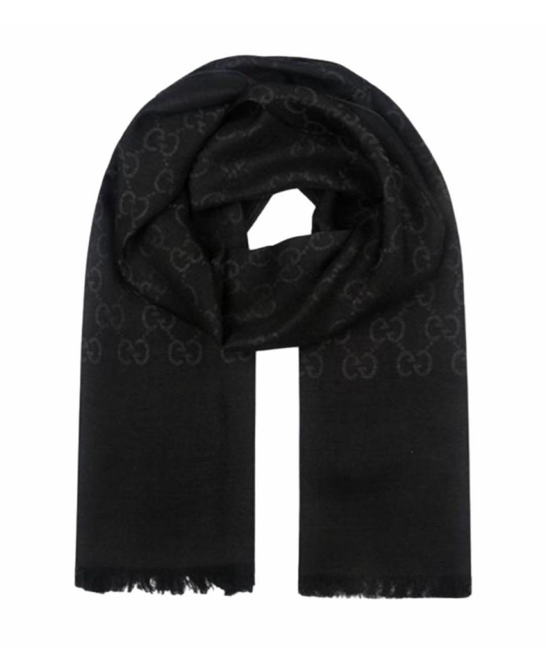 GUCCI Черный шерстяной шарф, фото 1