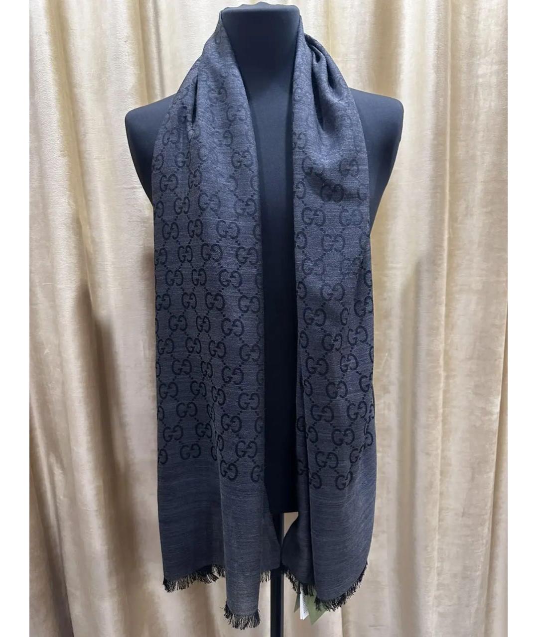 GUCCI Черный шелковый шарф, фото 4