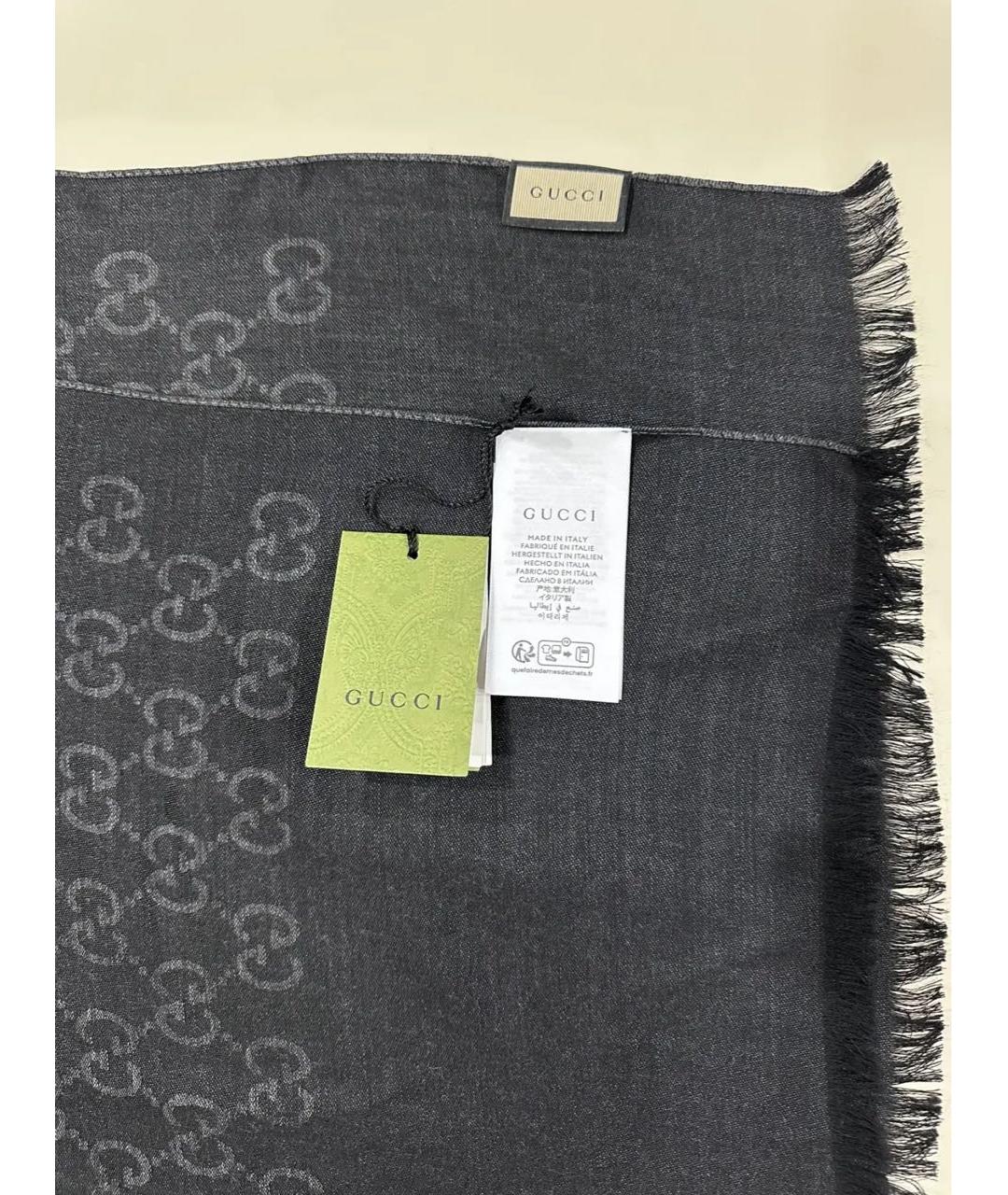 GUCCI Черный шелковый шарф, фото 8