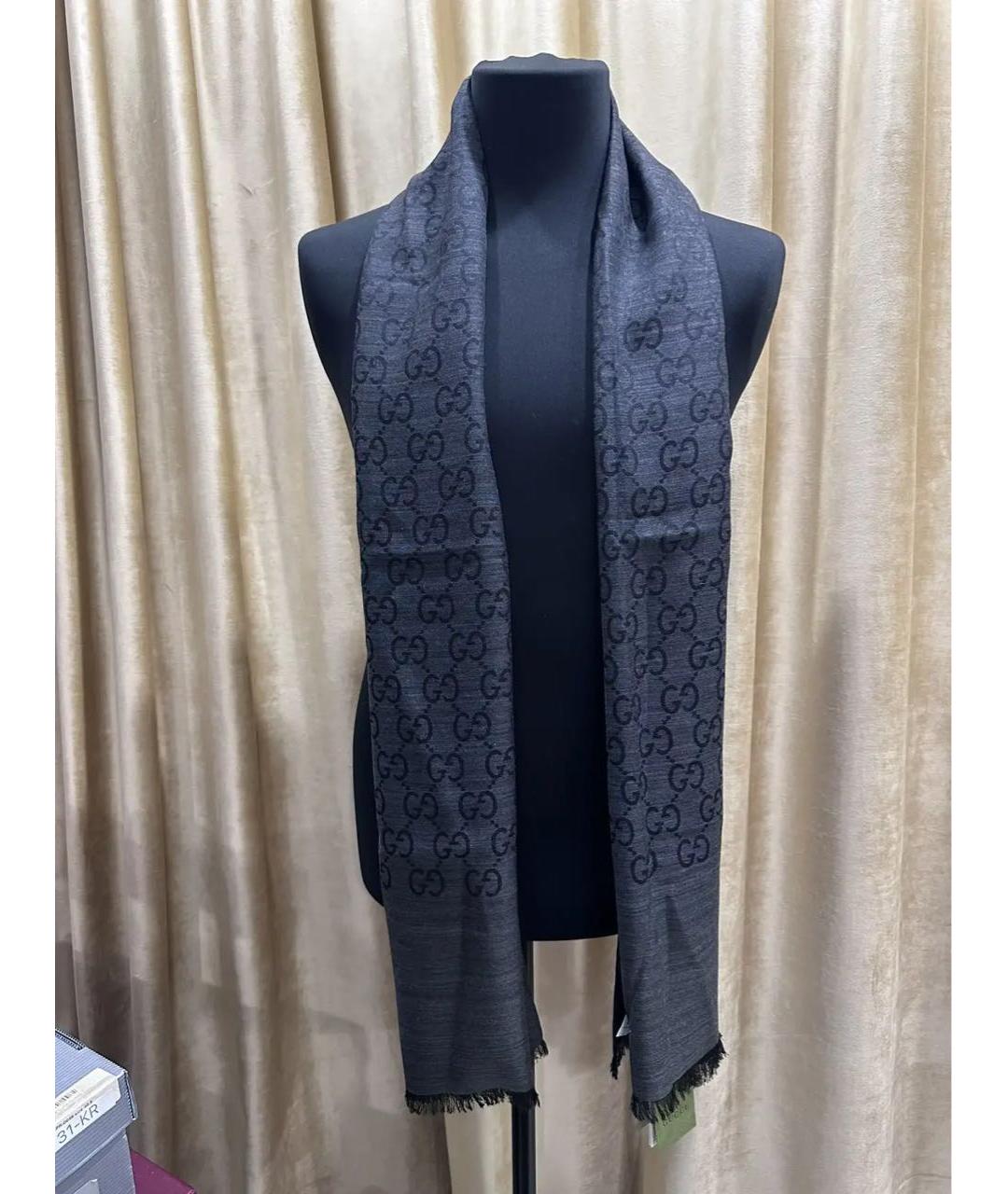 GUCCI Черный шелковый шарф, фото 7