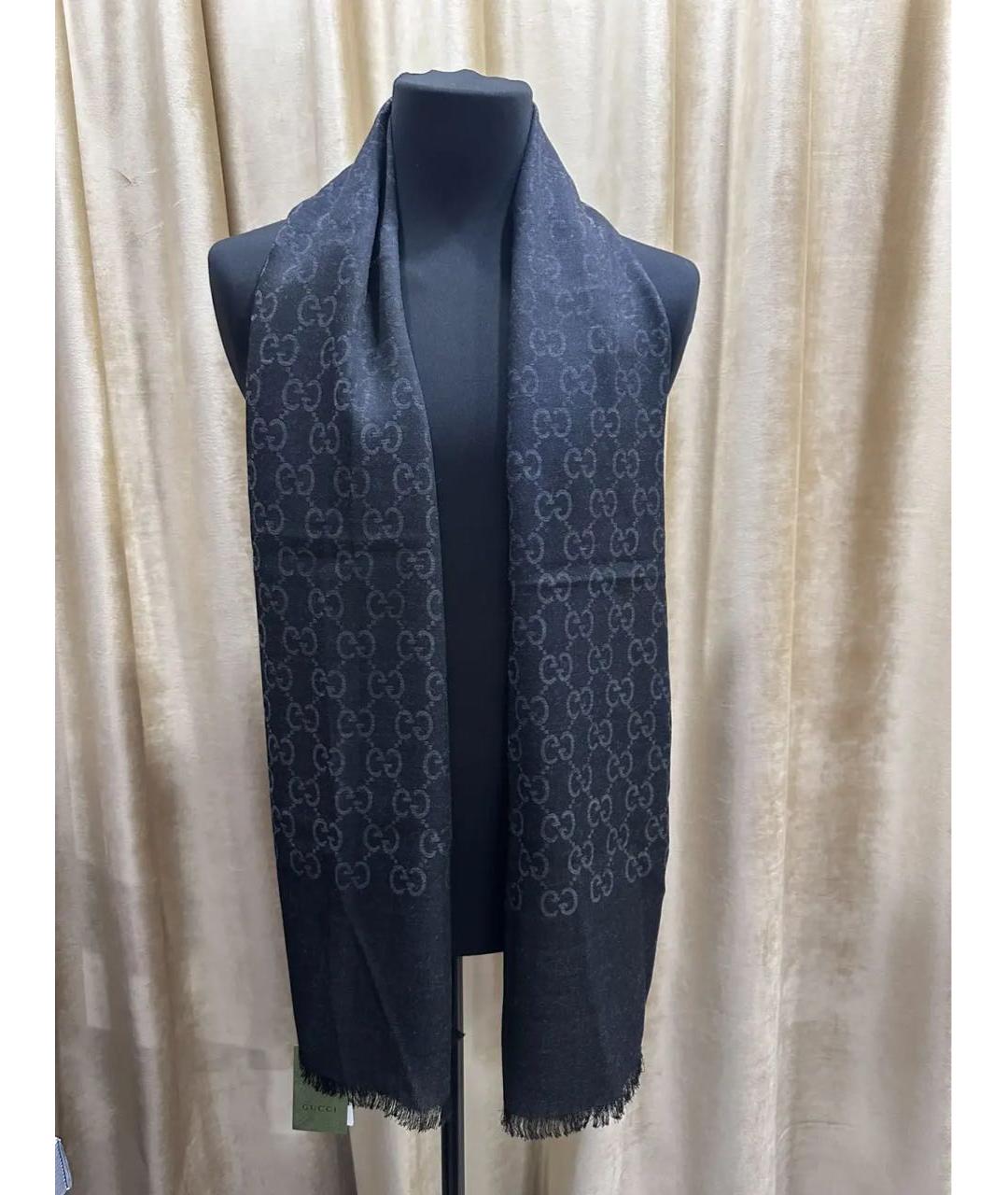 GUCCI Черный шелковый шарф, фото 6