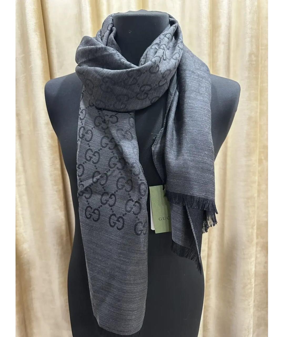 GUCCI Черный шелковый шарф, фото 5