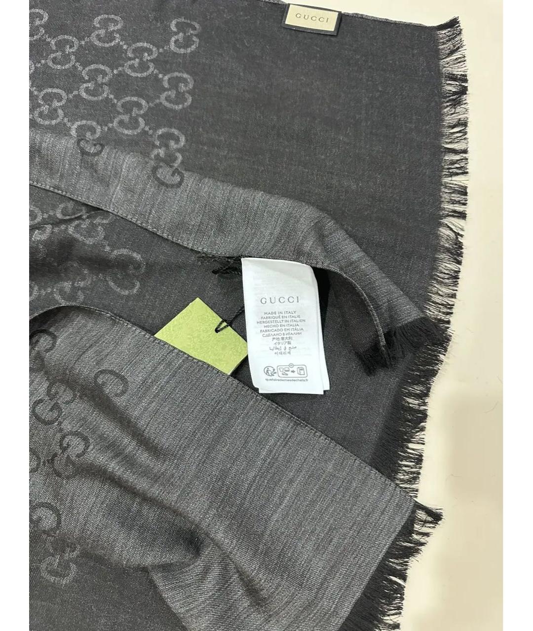 GUCCI Черный шелковый шарф, фото 7