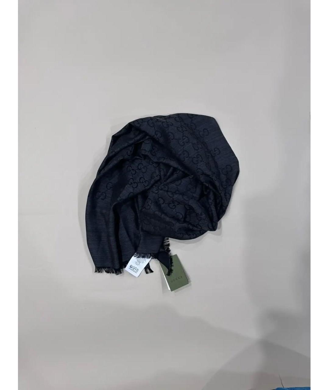 GUCCI Черный шелковый шарф, фото 2