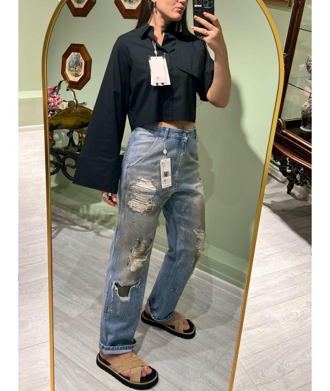 MM6 MAISON MARGIELA Голубые хлопковые прямые джинсы, фото 5