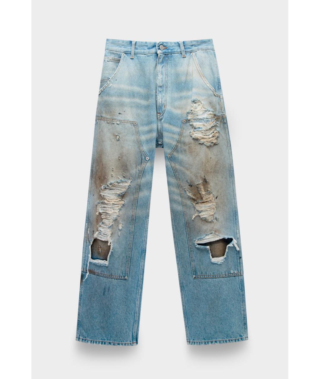 MM6 MAISON MARGIELA Голубые хлопковые прямые джинсы, фото 6