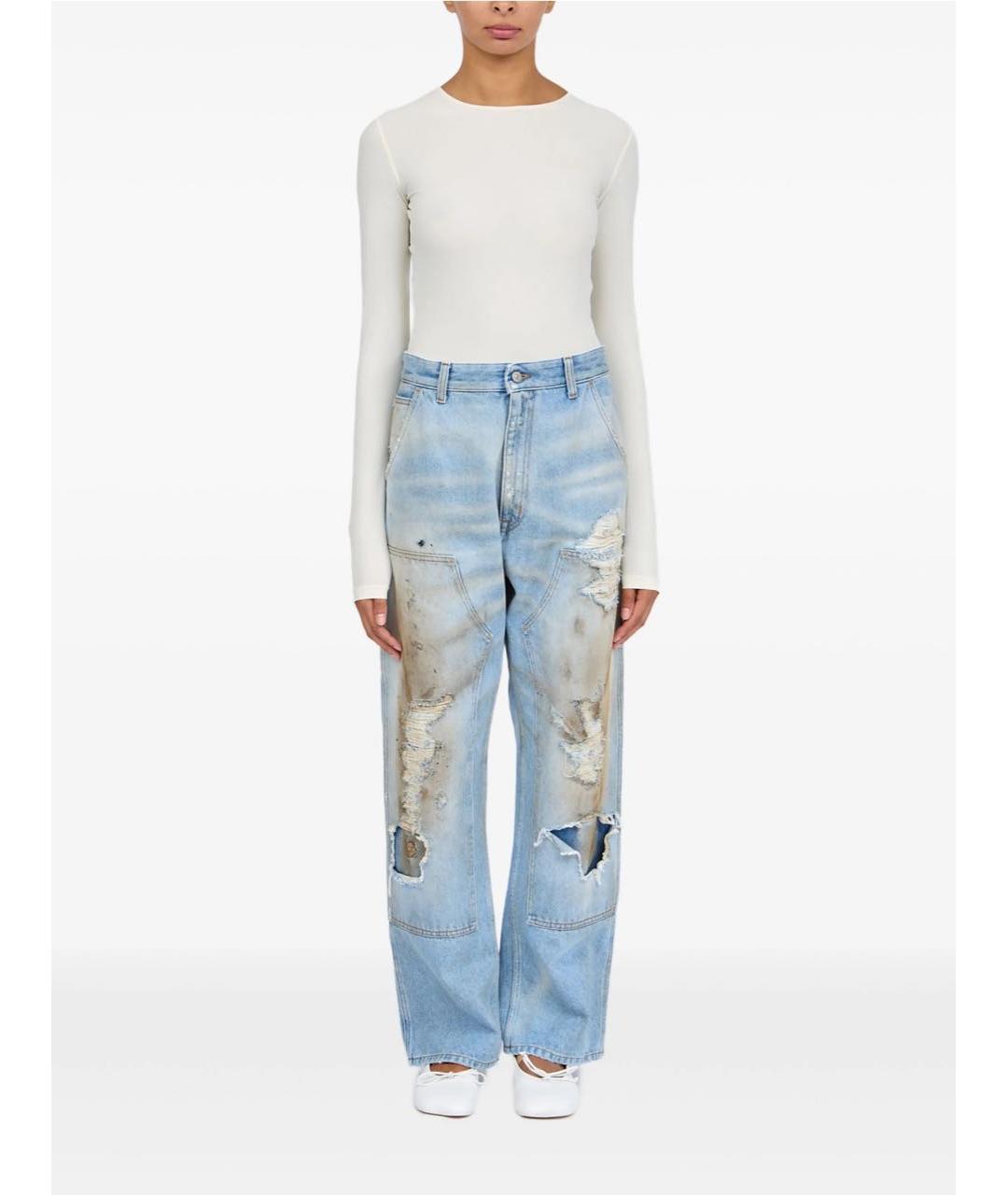 MM6 MAISON MARGIELA Голубые хлопковые прямые джинсы, фото 2