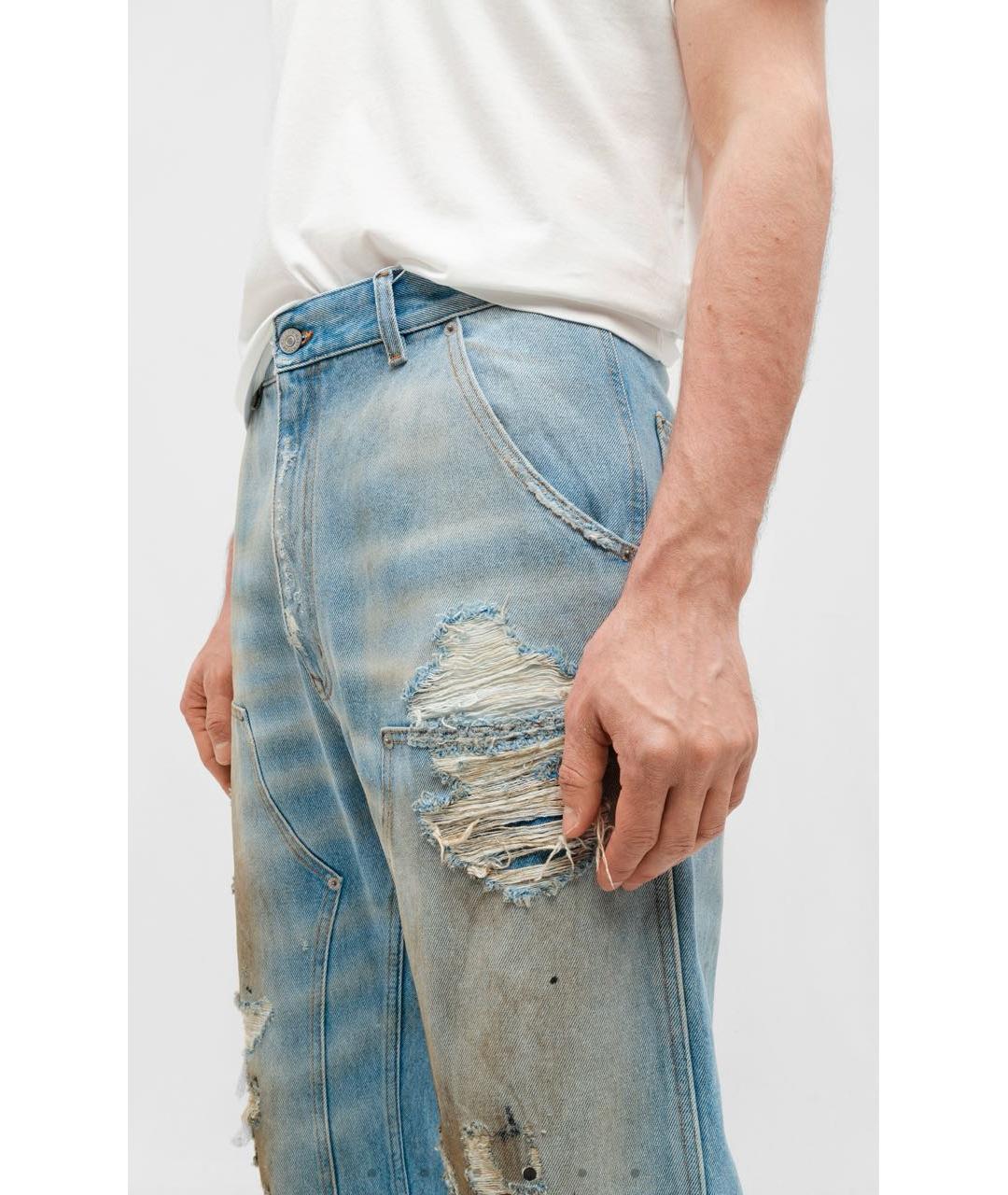 MM6 MAISON MARGIELA Голубые хлопковые прямые джинсы, фото 4