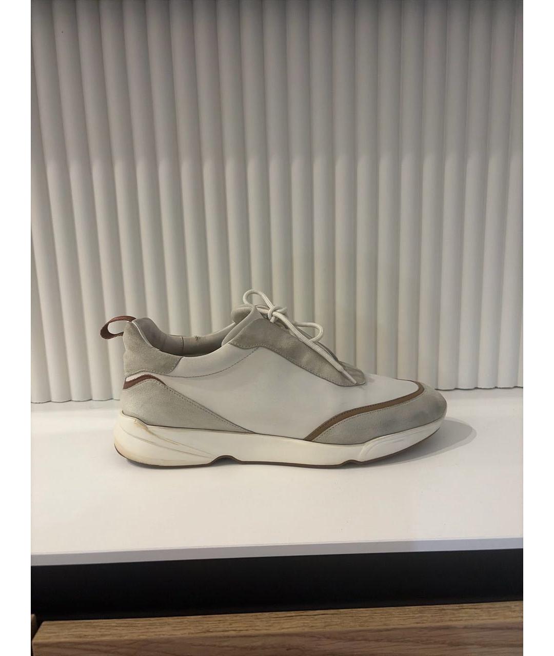 LORO PIANA Белые текстильные низкие кроссовки / кеды, фото 7