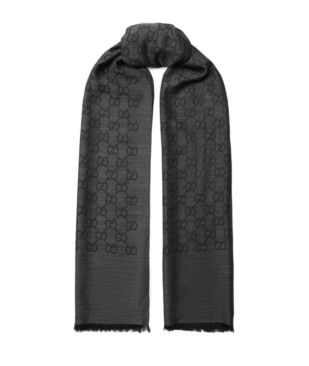 GUCCI Антрацитовый шерстяной шарф, фото 1