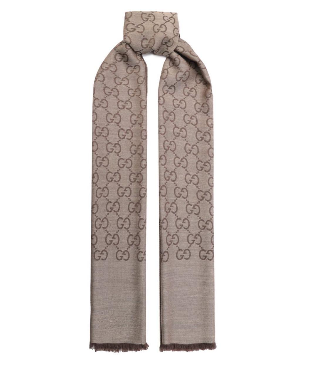 GUCCI Коричневый шерстяной шарф, фото 1