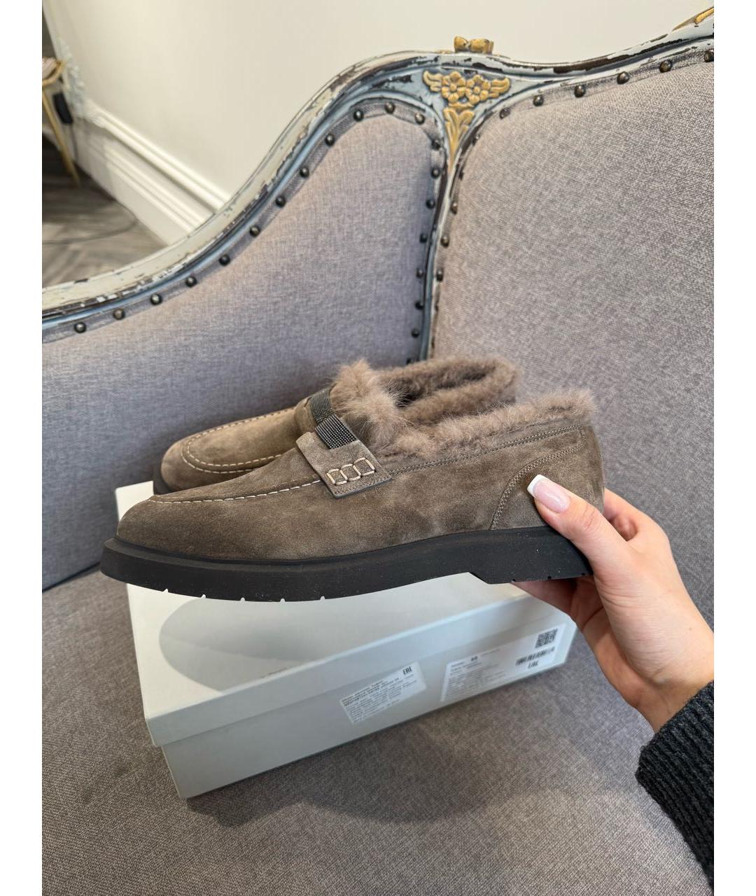 BRUNELLO CUCINELLI Коричневые замшевые лоферы, фото 3