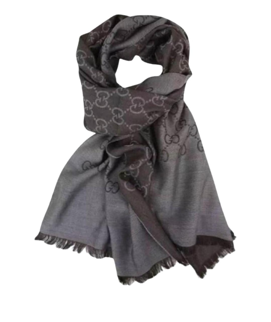 GUCCI Антрацитовый шерстяной шарф, фото 1
