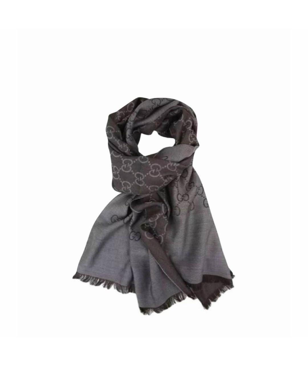 GUCCI Антрацитовый шерстяной шарф, фото 3