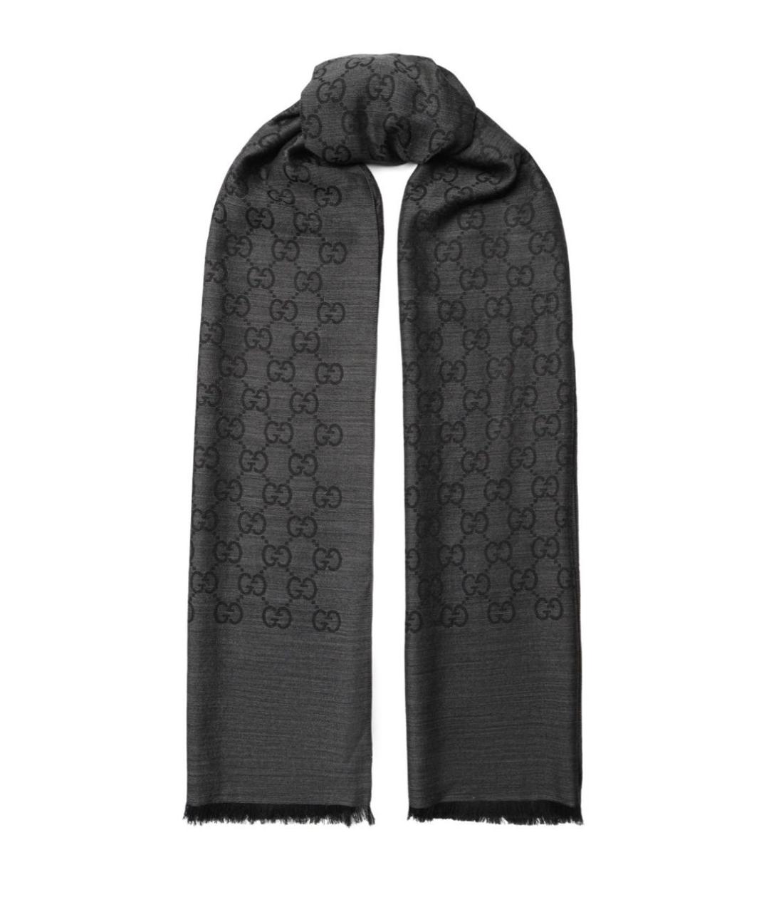 GUCCI Антрацитовый шерстяной шарф, фото 1