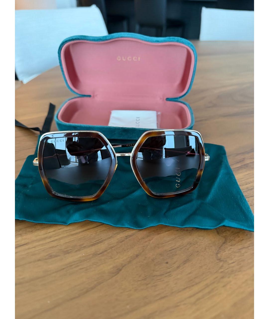 GUCCI Коричневые металлические солнцезащитные очки, фото 2