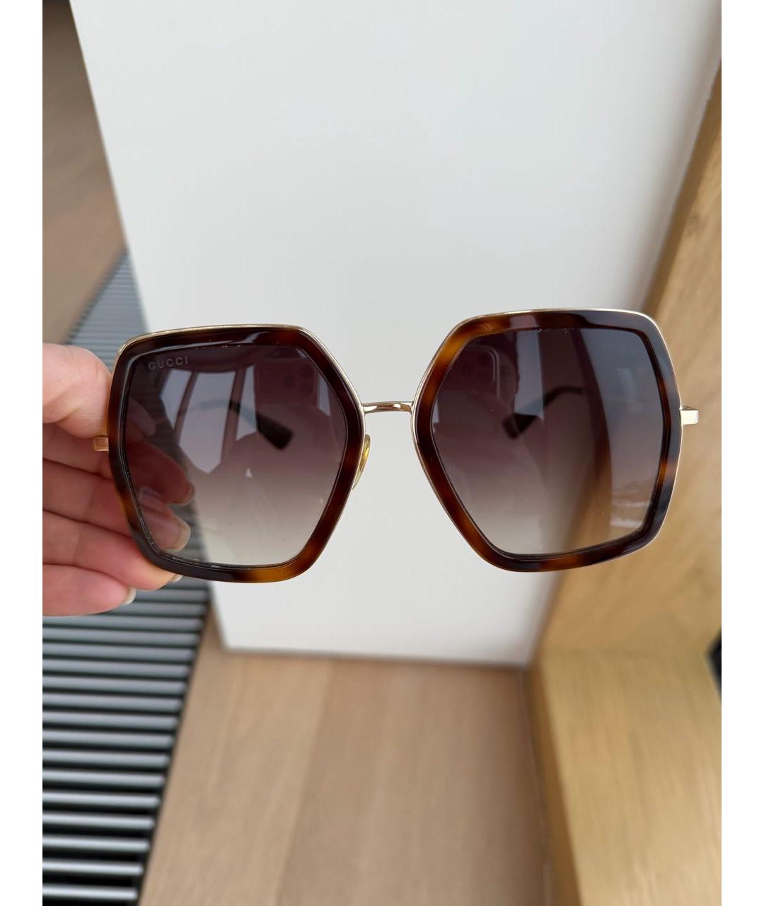 GUCCI Коричневые металлические солнцезащитные очки, фото 6