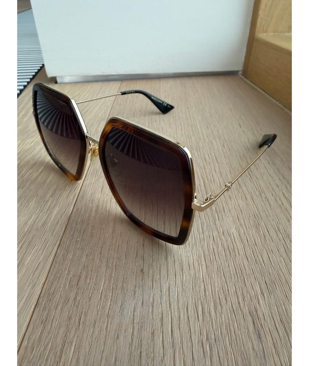 GUCCI Коричневые металлические солнцезащитные очки, фото 3