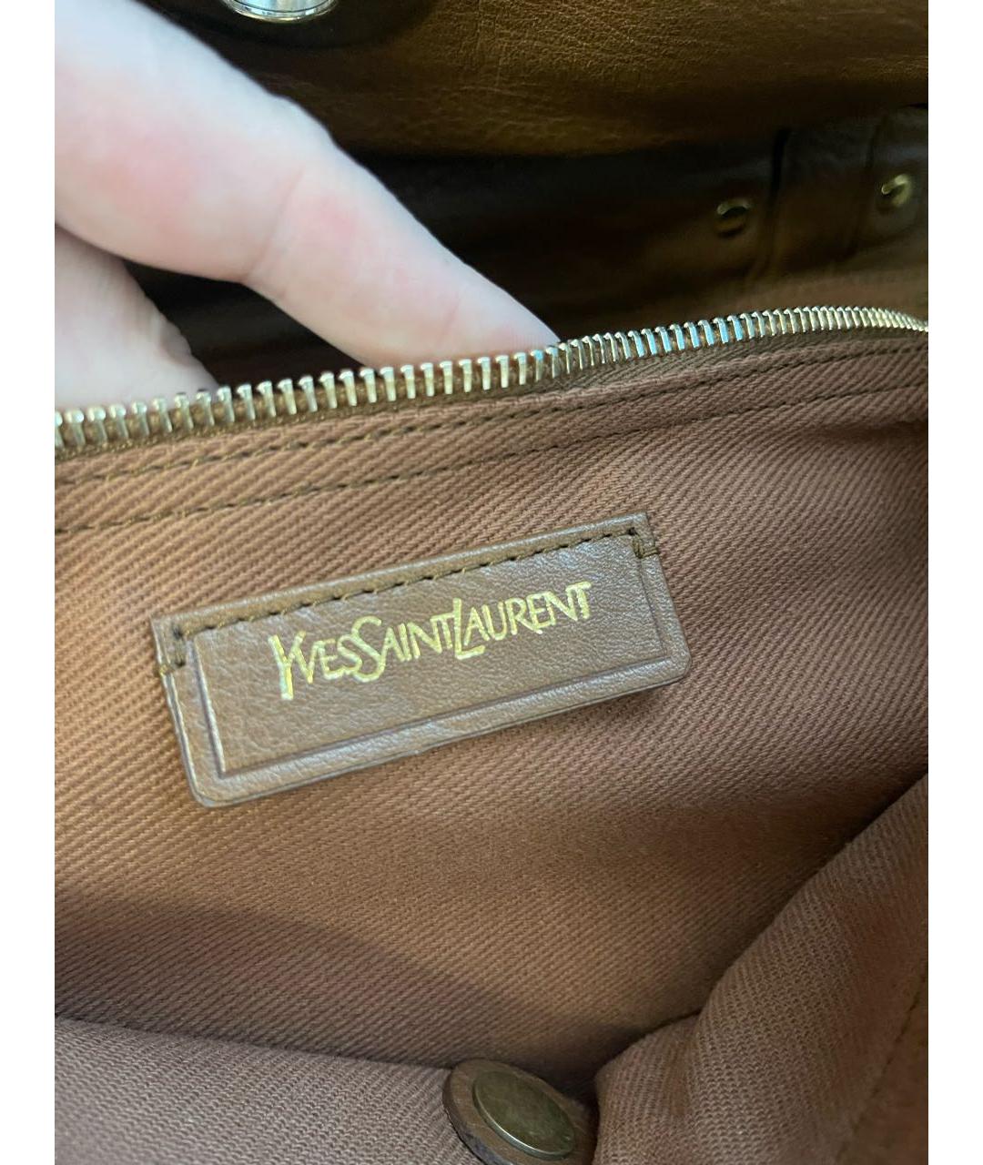 SAINT LAURENT Коричневая кожаная сумка с короткими ручками, фото 8