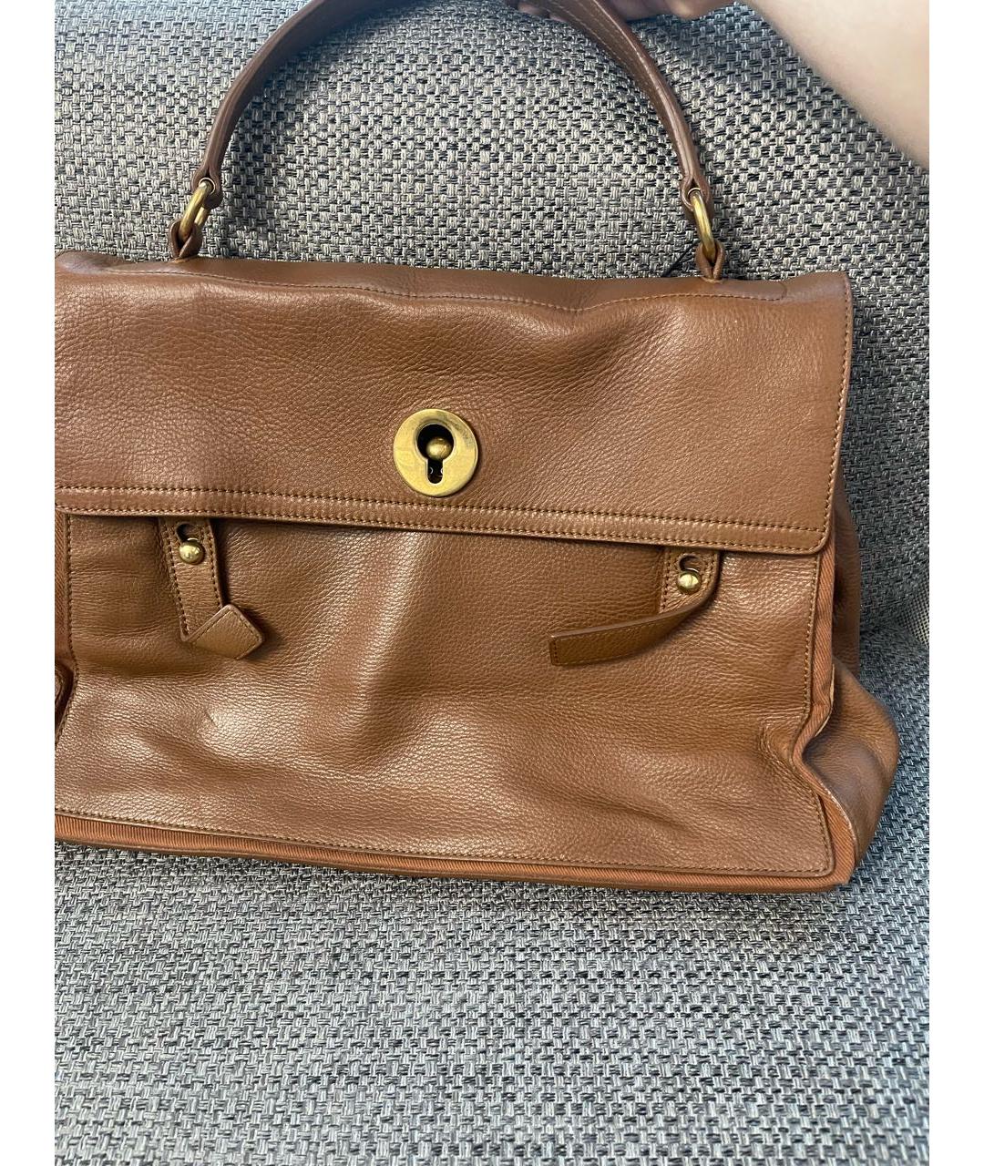 SAINT LAURENT Коричневая кожаная сумка с короткими ручками, фото 9