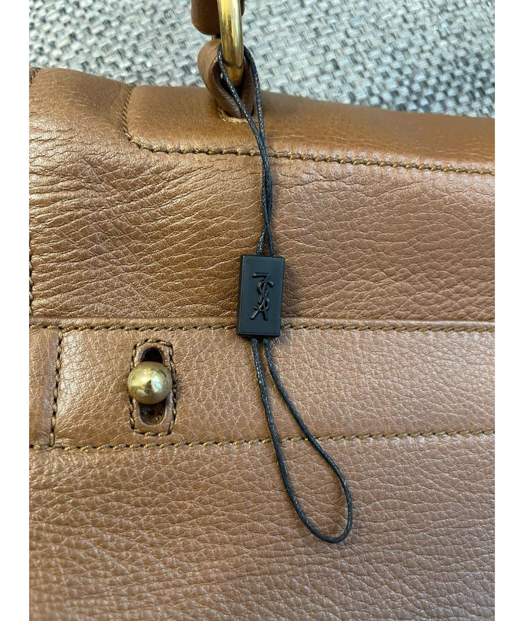 SAINT LAURENT Коричневая кожаная сумка с короткими ручками, фото 4