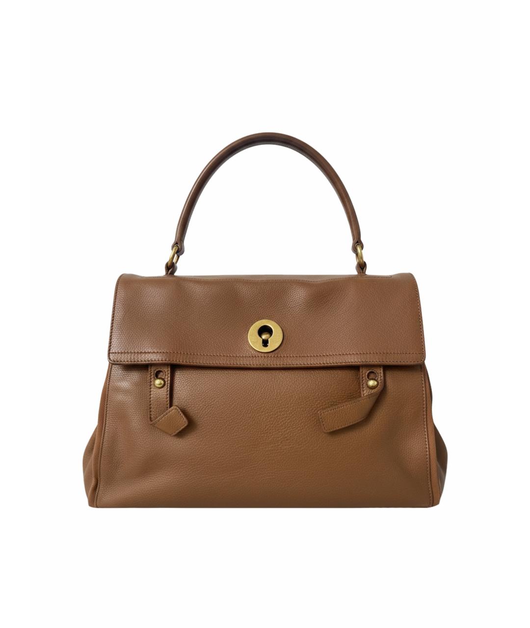 SAINT LAURENT Коричневая кожаная сумка с короткими ручками, фото 1