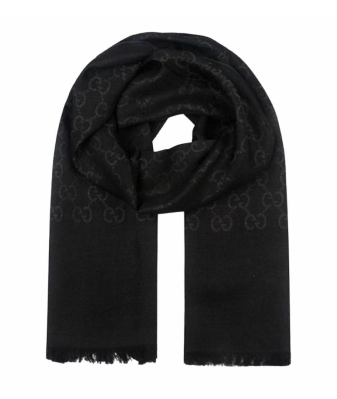 GUCCI Черный шерстяной шарф, фото 1