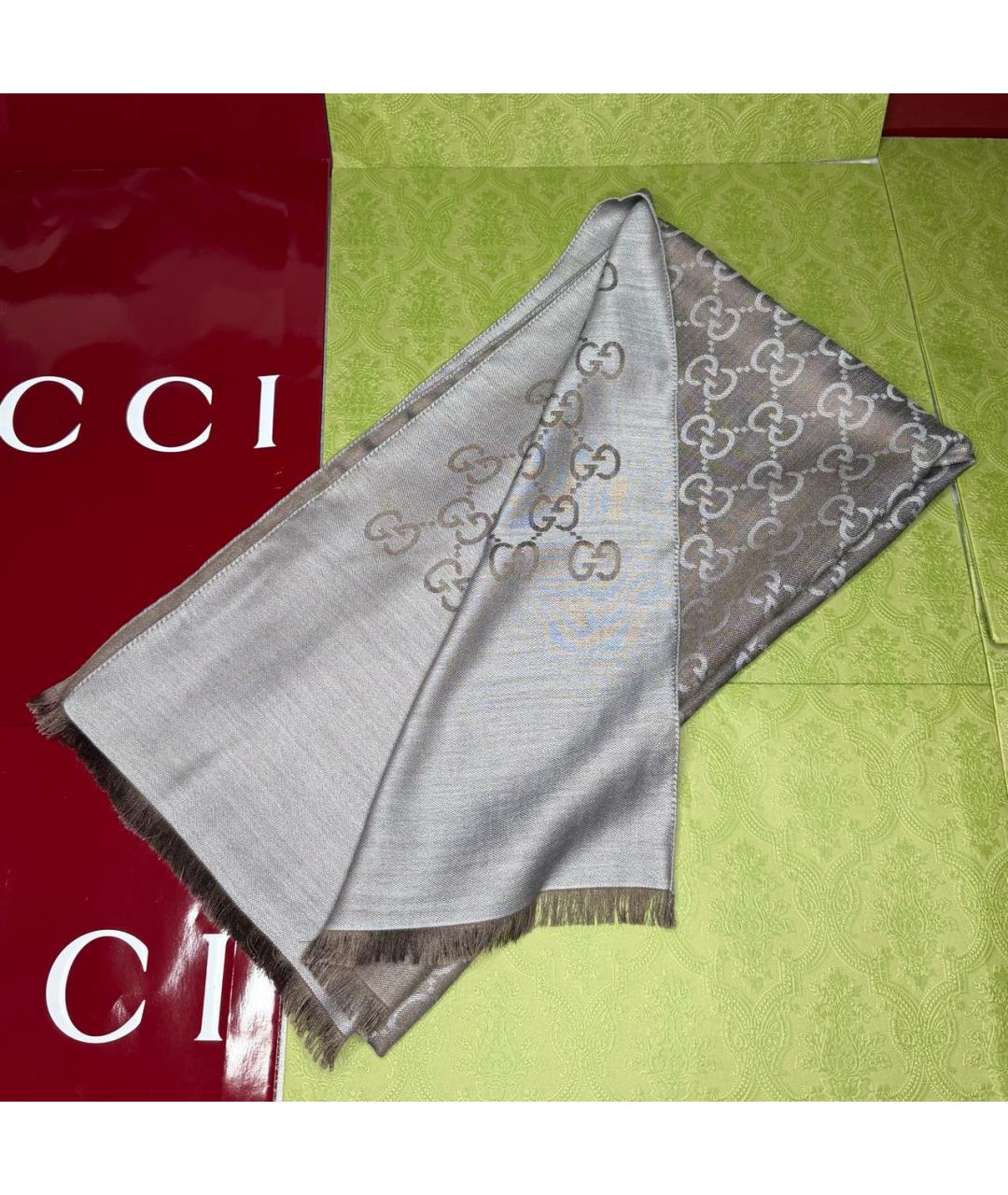GUCCI Антрацитовый шерстяной шарф, фото 2