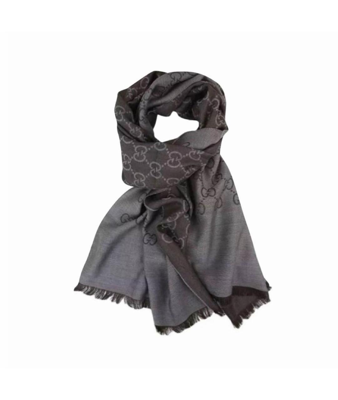 GUCCI Антрацитовый шерстяной шарф, фото 1