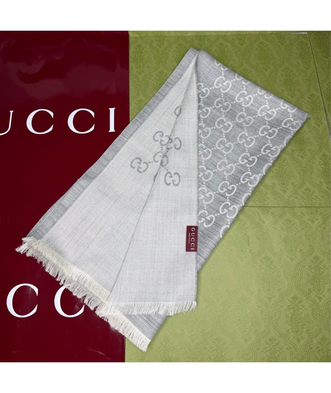 GUCCI Серый шерстяной платок, фото 2