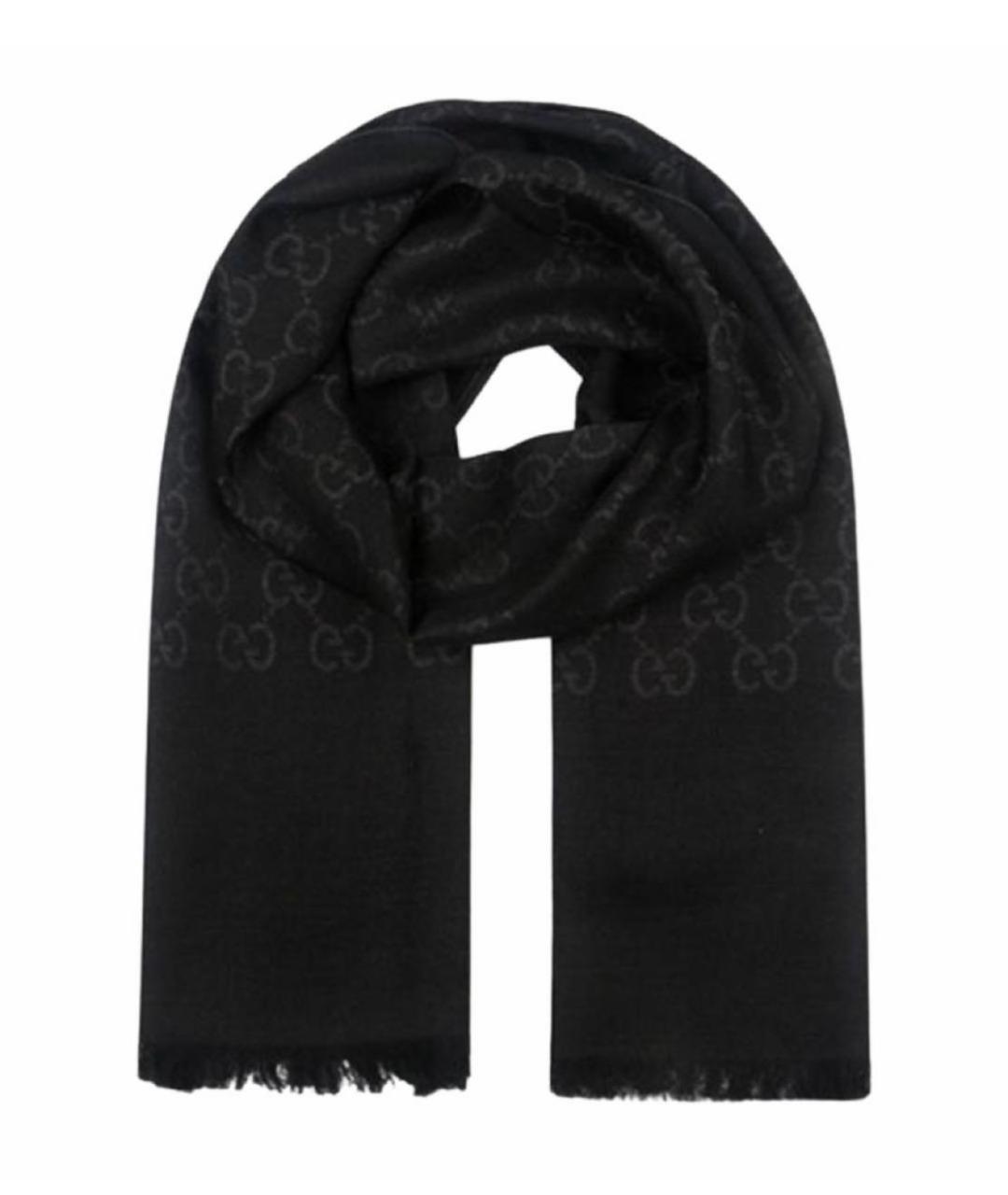 GUCCI Черный шерстяной платок, фото 1