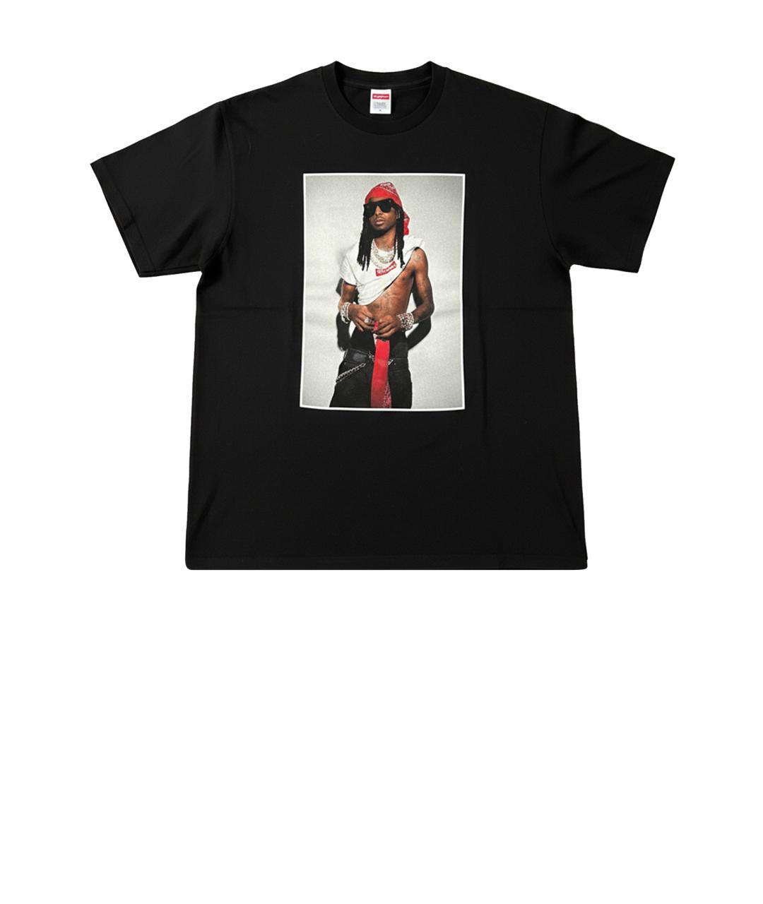 SUPREME Черная хлопковая футболка, фото 1