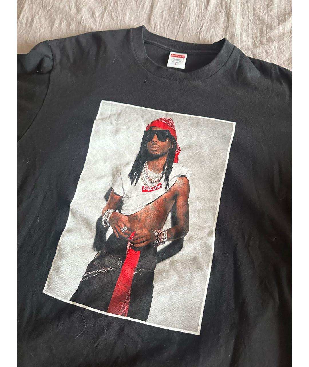 SUPREME Черная хлопковая футболка, фото 2