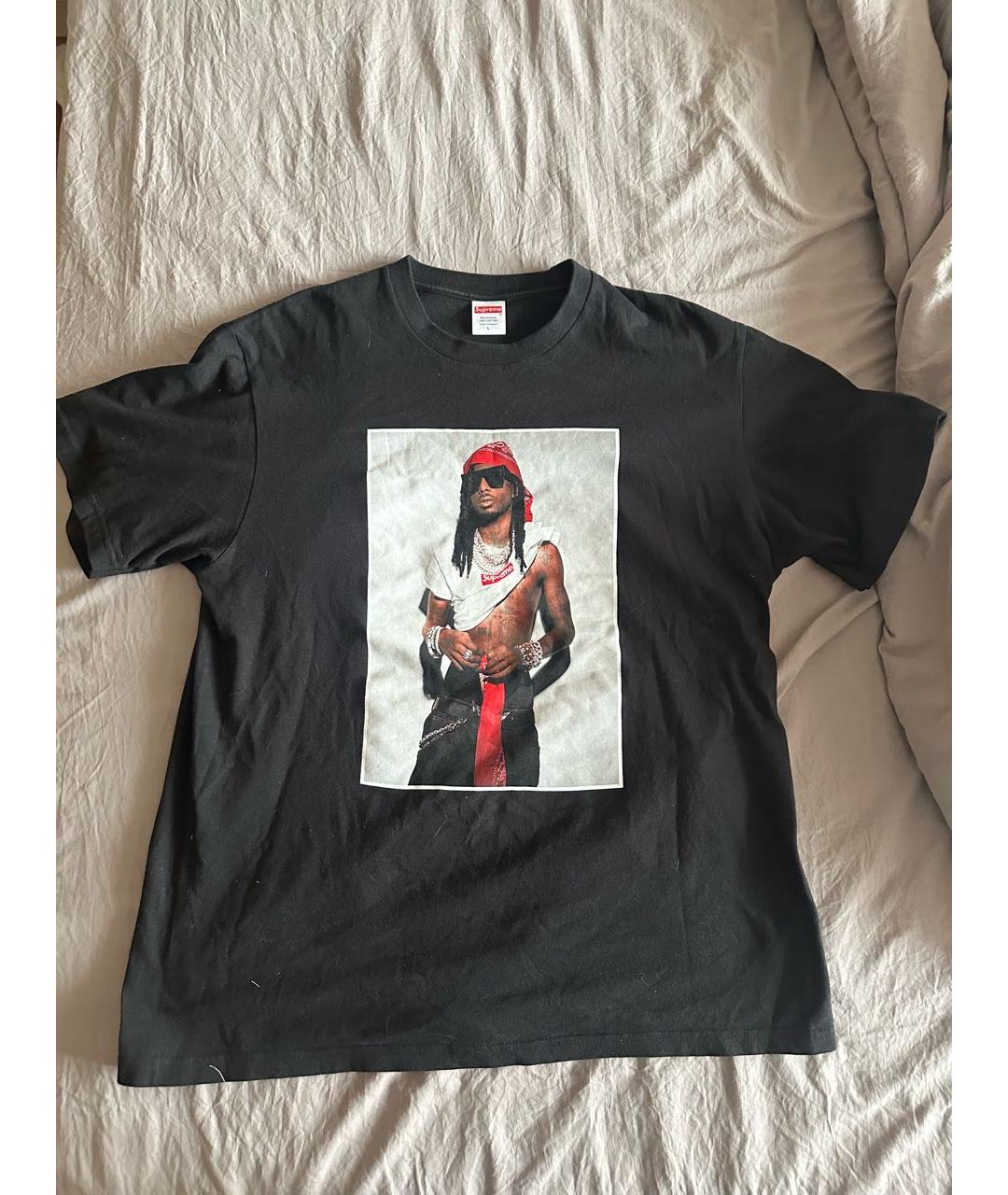 SUPREME Черная хлопковая футболка, фото 5